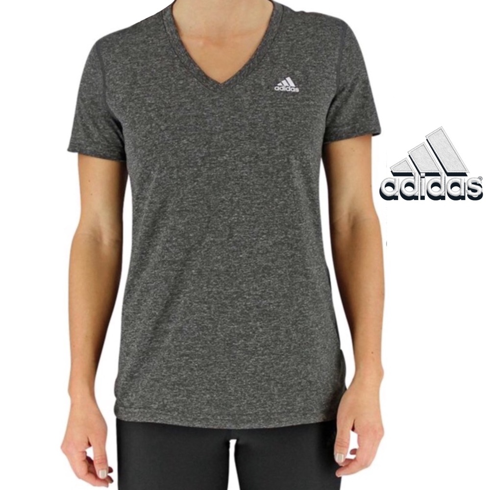 Adidas Climalite Performance V-neck Tee, Dark Heather/Metallic Silver, Sz M NWT